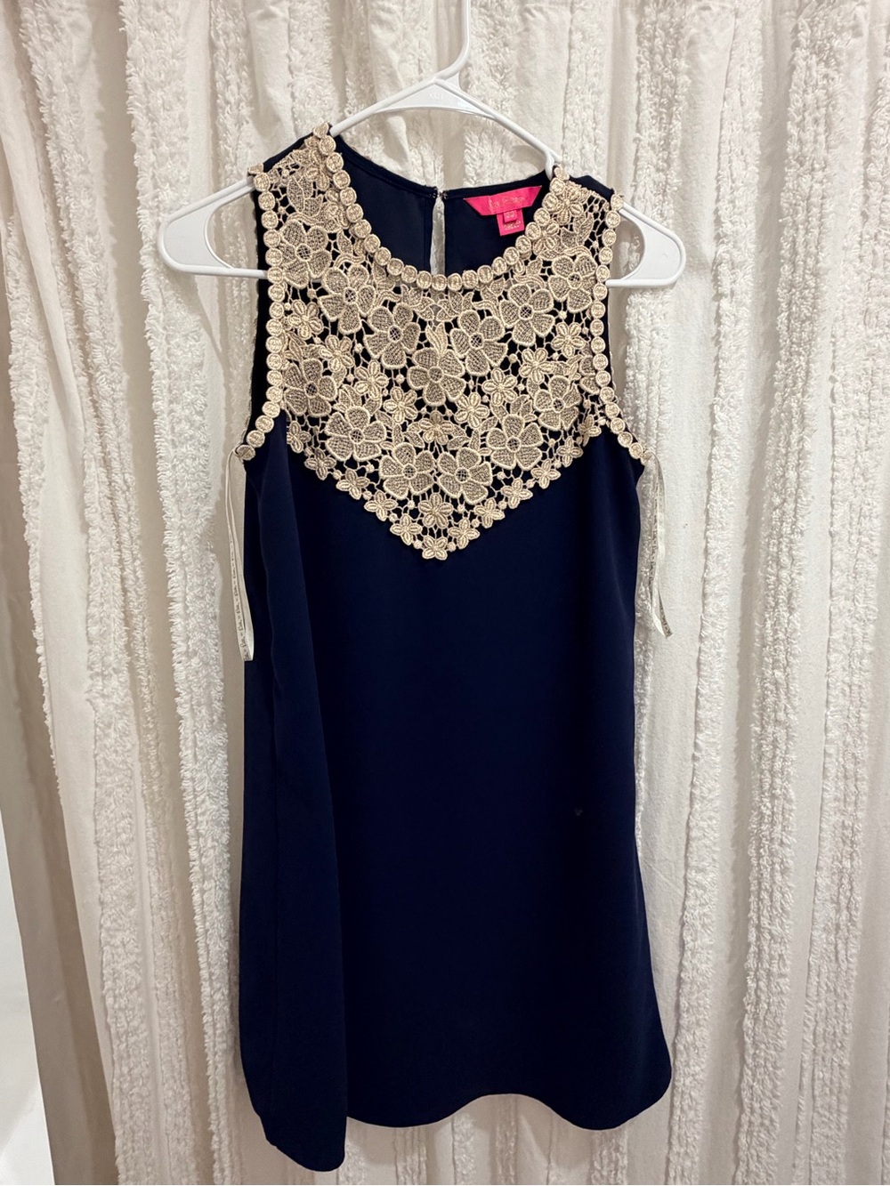 Lilly Pulitzer Navy Dress with Gold Lace Bib